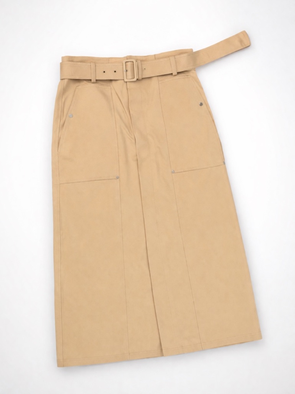 NWT A.L.C. Belted Cotton-Twill Midi Skirt in Latte Size 8 - Picture 12 of 16